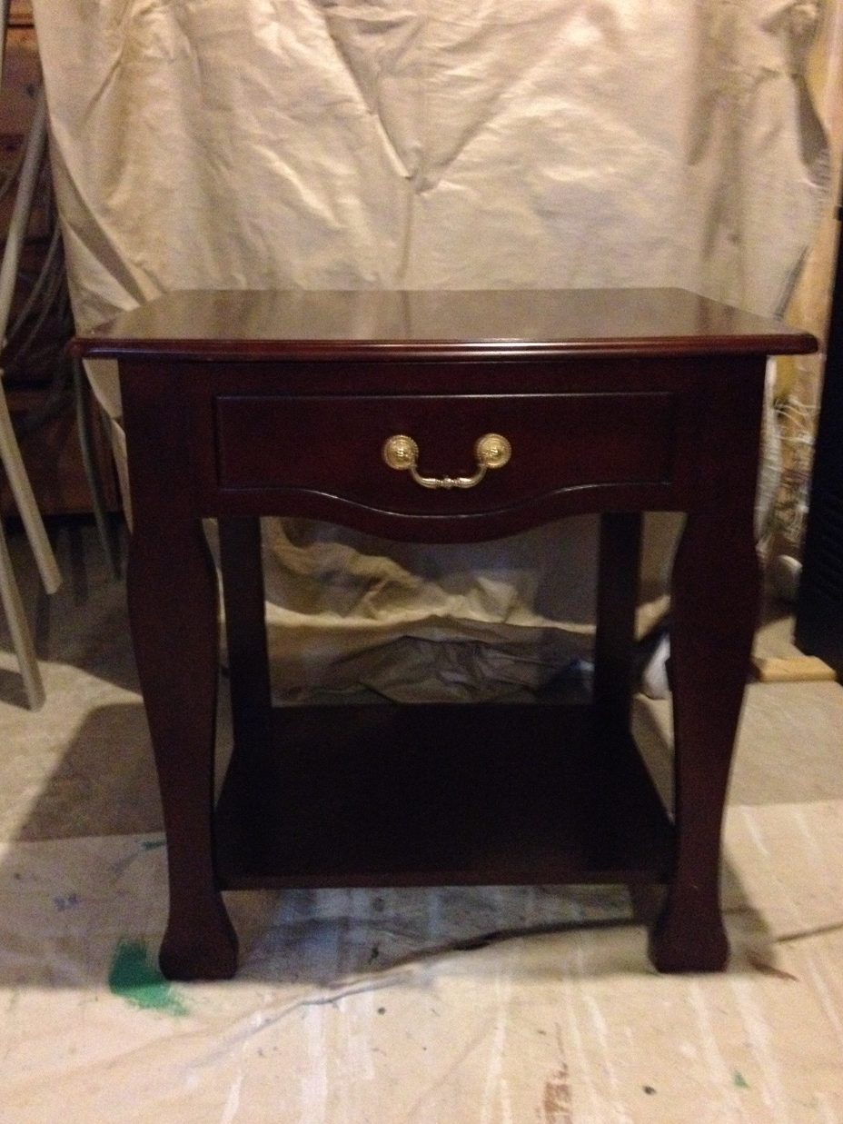 image of dark brown bedside table before makeover