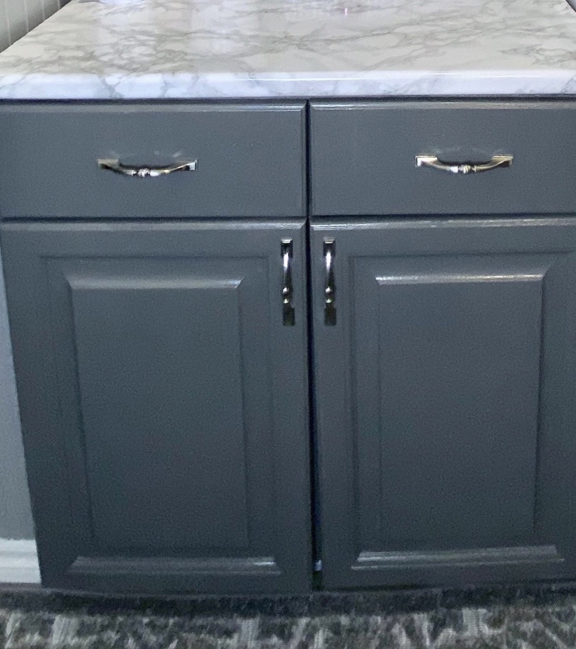 image of base cabinets repainted with deep grey colour