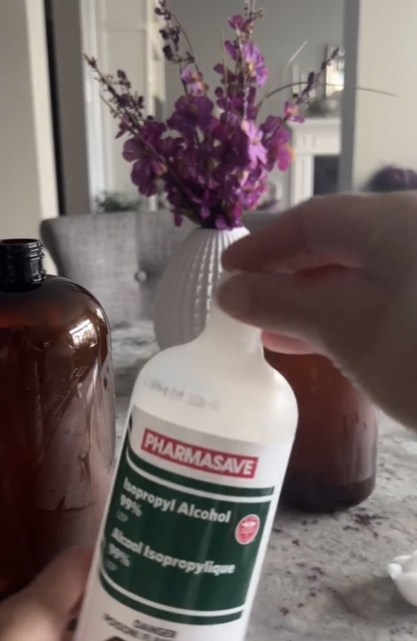 close up image of bottle of rubbing alcohol