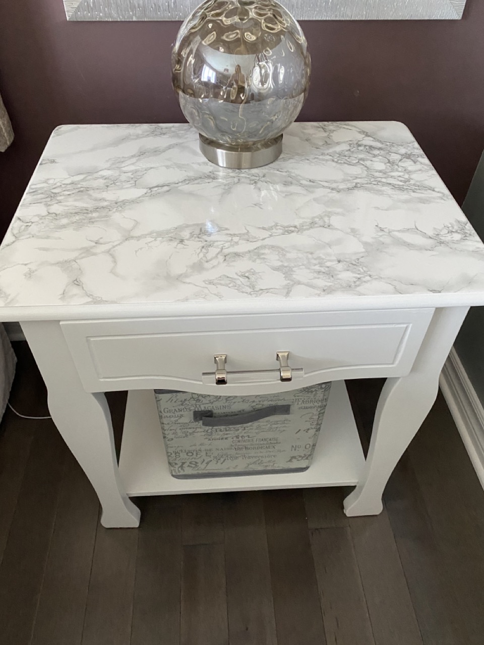 image of top of table with adhesive marble film applied