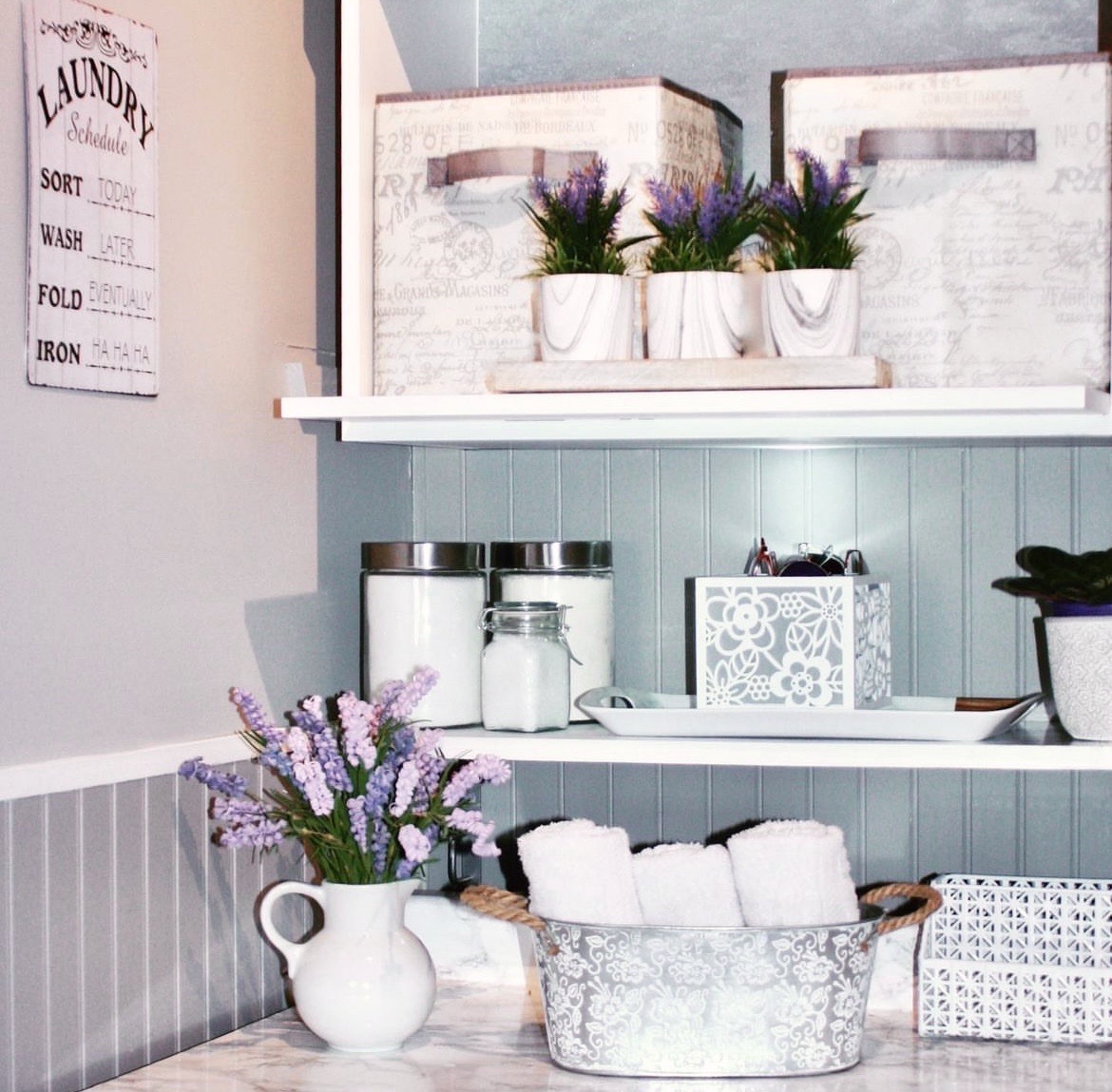 image of adhesive marble film on counter top in laundry room