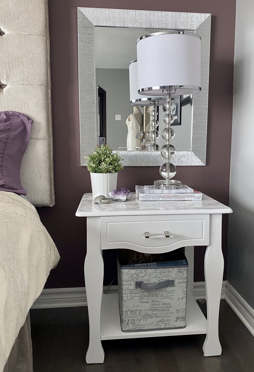 reveal image of thrifted bedside table white painted makeover diy