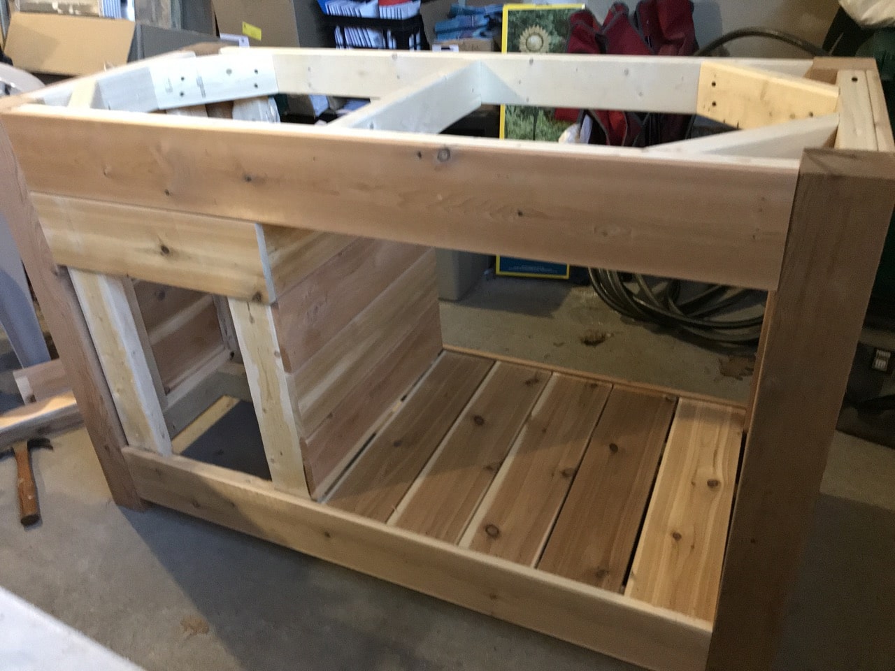 closeup image of adding cedar boards to front of base