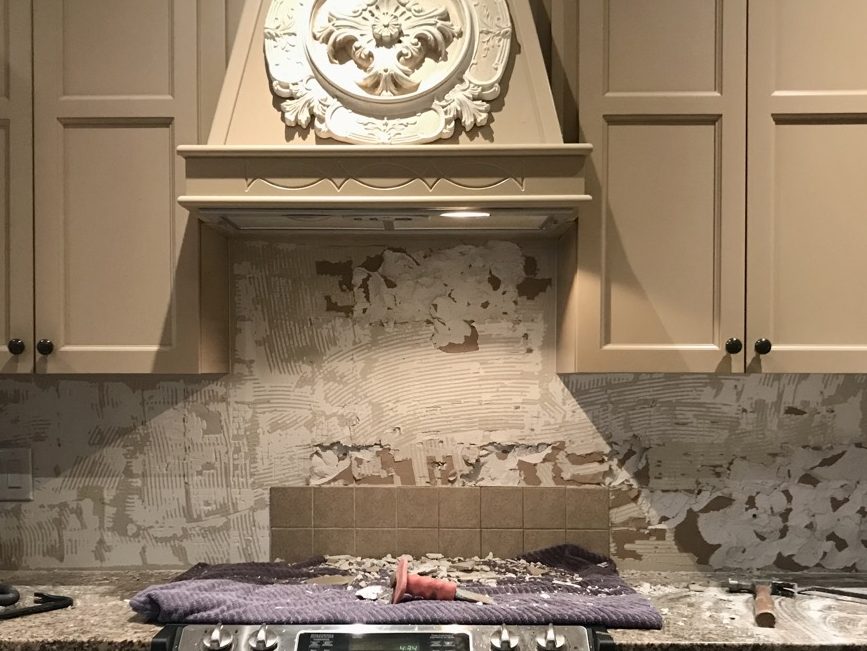 image showing old beige square backsplash